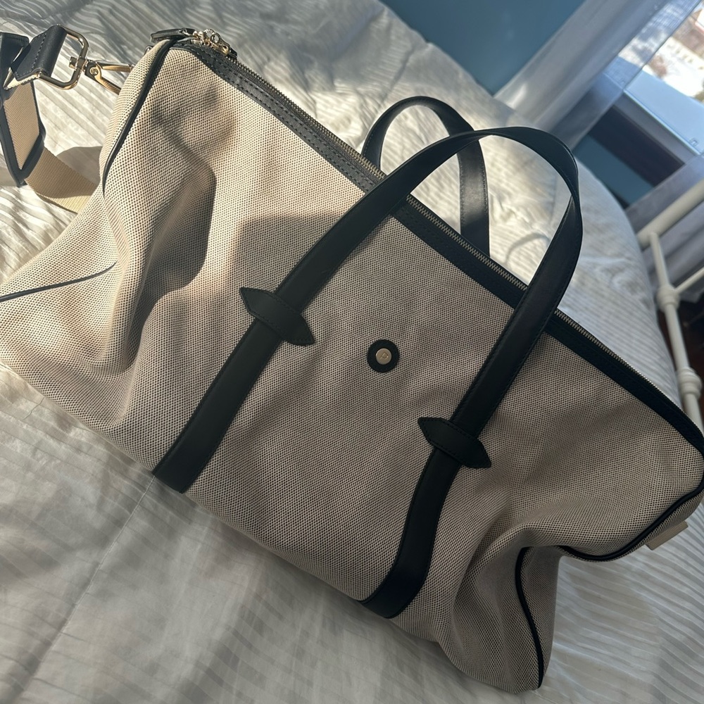 Large paravel Canvas Travel Tote Bag with Adjustable Strap - Beige/Black beis